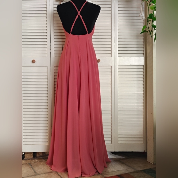 Lulu's Halter-Neck Pink Maxi Prom Dress - Picture 4 of 12